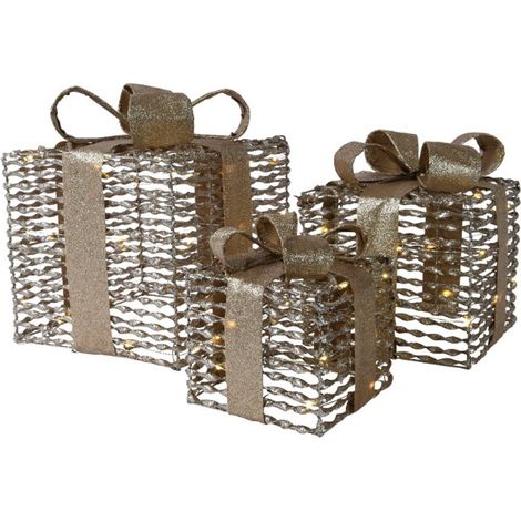 Christmas Decoration Set 3 Pacchi Luminosi Oro (1/2)