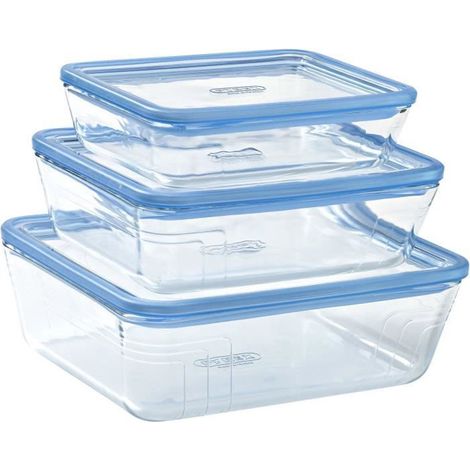 Lot de 3 Boîtes de conservation avec couvercle - PYREX - Zero Plastic - Verre - Rectangulaire - 0.8/1,5/2,6 L (1/5)