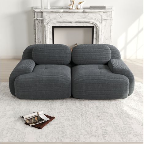 2-Sitzer modulare Couch aus Cord, ohne Montage, grau HAVRYA (1/5)