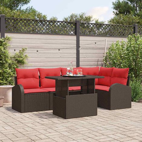Set Divano da Giardino con cuscino 6 pcs Marrone Poly Rattan vidaXL (1/5)