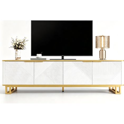 Meuble TV moderne blanc brillant,de 160 cm,portes et tiroirs,en mdf,pour televiseur,160 x 37 x 48 cm (1/5)