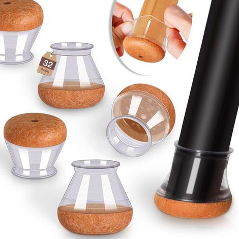 Protectores de patas de silla para suelos de madera，tapas de silicona，32 piezas，reductores de ruido，adecuados para patas de 19 a 30 mm (1/4)