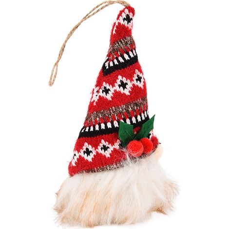 Suspension lumineuse de Noël tricotée, poupée sans visage chauffante à carreaux rouge et noir, ornement de sapin festif avec pile intégrée (1/5)