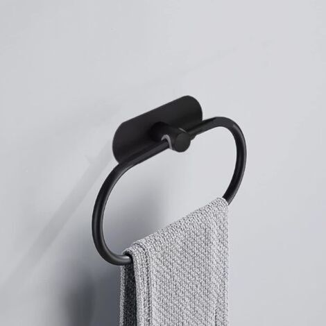 Self-Adhesive Stainless Steel Oval Towel Rack Wall-Mounted Towel Holder Bathroom Accessories 2 kg (Black) (1/4)