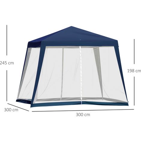 Kiosque de jardin 3x3m étanche avec moustiquaire,tente de fête en chapiteau de beauté en métal et polyester bleu (1/5)
