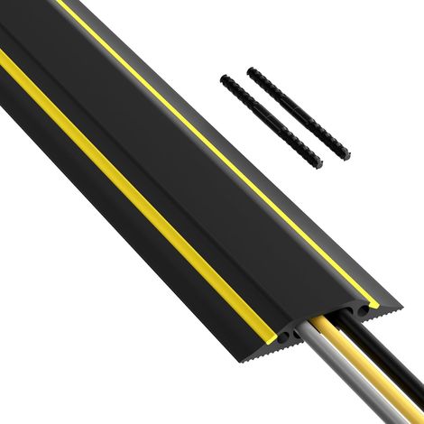 D-Line Protège Câbles de Sol 3 m – Raccordable, Couvre Les Câbles au Sol, Prévenir Les Chutes, Base Antidérapante Rainurée – Passage de Câbles 30 mm (l) x 10 mm (h) – Longueur 3 m – Noir/Jaune (1/5)