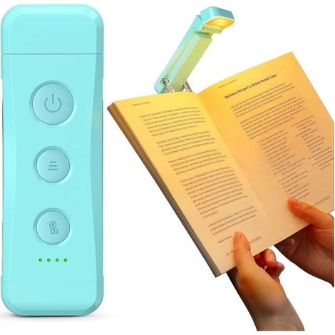 Lámpara de Lectura Recargable, Lámpara de Lectura para la Cama, 3 Colores Cálidos X 5 Niveles de Brillo, Compacta y Duradera, Regalo para Lectores (Azul-Pro Max) (1/5)