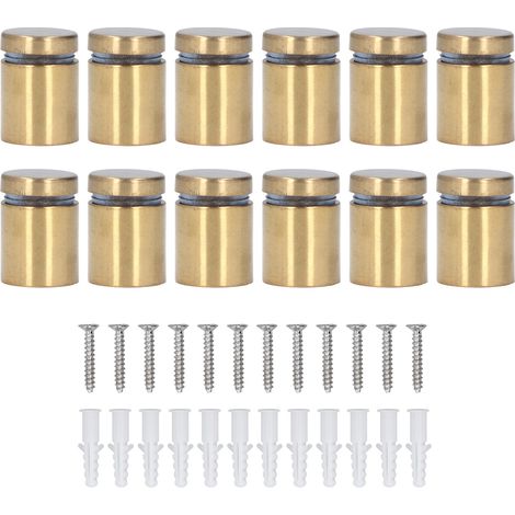12 Pièces Supports en Acier Inoxydable Doré Brossé Électroplaqué pour Panneaux Publicitaires, Vis de Fixation (1/5)