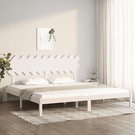 Cadre de lit 200 x 200 cm avec tête de lit, pin massif blanc, sans matelas - PANGIVO (1/5)