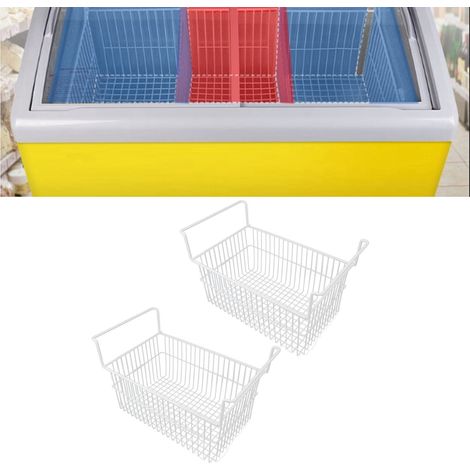 Panier de congélateur ORGANISATIONPRO - 2 pièces paniers fils métal capacité grande charge forte 56.5x25.2x24cm poignée intégrée pour placards comptoirs (1/4)
