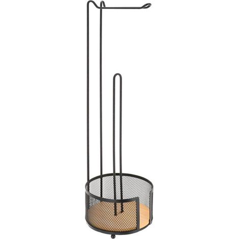 Derouleur et reserve papier wc en metal et bambou a poser - noir/bambou -