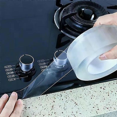 HONORNIC - Ruban adhésif transparent nano pour évier, simple face, étanche, résistant à la moisissure, joint d'étanchéité puissant, bandes de silicone pour cuisine, 20 mm x 3 m (1/4)
