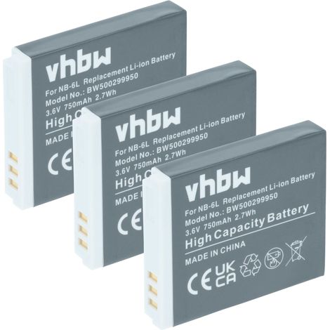 vhbw 3x Akku kompatibel mit Canon PowerShot S90, SD770is, SX240 HS, D10, S95, SX240HS, SX260 HS, D20, SX260HS Kamera (750 mAh, 3,6 V, Li-Ion) (1/5)