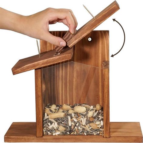 Eichhörnchen-Futterstation: Eichhörnchen-Futterstation aus witterungsbeständigem Holz, stabile Futterstation aus verschraubtem, langlebigem Holz, Eichhörnchenhaus mit 2 Futtereingängen für