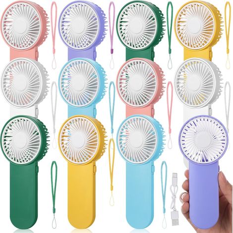 Lot de 12 mini ventilateurs portables – 1 vitesse, mignons, à piles, en gros, pour les cils, le maquillage, les voyages, le camping, l'été (colorés) (1/5)