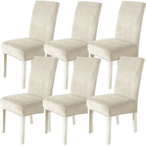 Velvet chair covers, set of 6, stretch chair covers, chair covers for cantilever chairs, covers for high-back chairs, scratch-resistant chair covers, universal washable chair covers, beige (1/5)