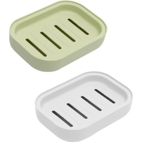 Lntyq Lot de 2 porte-savon pratiques en plastique, double couche amovible, avec drainage, nettoyage facile, idéal pour la salle de bain et la cuisine (blanc + vert clair), 10.57.52cm