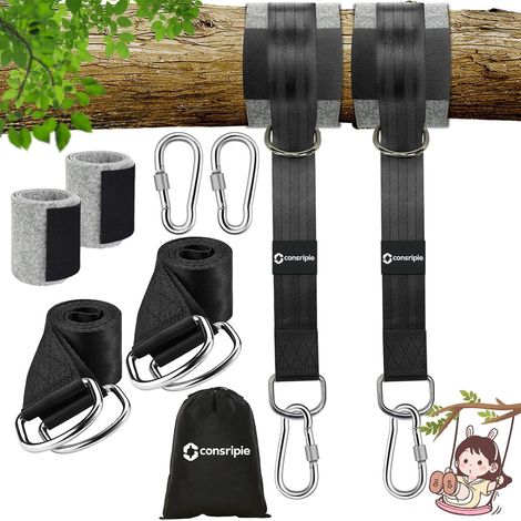 900 kg Hammock Strap Tree Swing Strap for Hammock Tree 2 x 150 cm with D-Ring, Two Hooks Carabiners (1/5)
