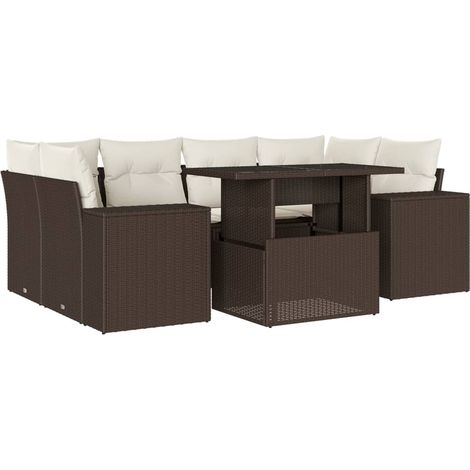 Maison Exclusive - Salon de jardin avec coussins 7 pcs marron résine tressée (1/5)