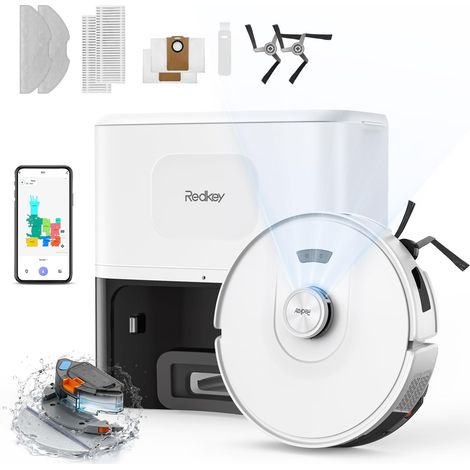 Aspirateur Robot Laveur avec Station, 25000Pa Ultra Puissante Aspiration, Robot Aspirateur avec 4L Vidage Automatique, Anti-Enchevêtrement, LiDAR, Cartographie, Évitement d'obstacles (1/5)