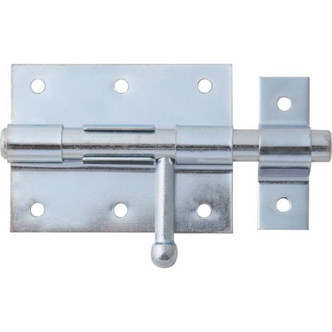 Verrou de box avec poignée ronde et gâche fixe – acier zingué – 116 mm – plaque 80 x 63 mm – Marque (1/2)