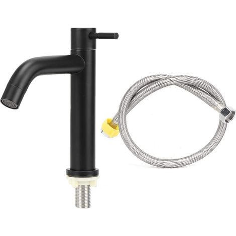 Water Faucet Stainless Steel Bathroom Sink Faucet Single Cold Water Tap with Hose (1/5)