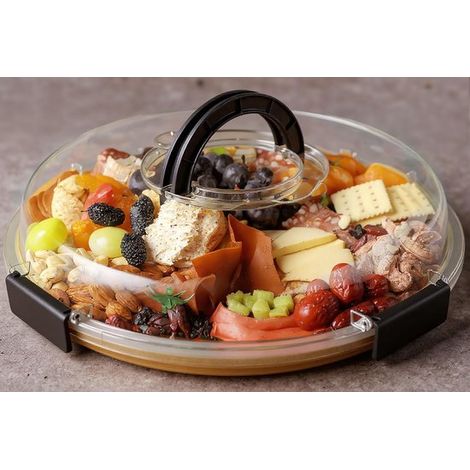Tabla redonda para embutidos con tapa transparente，Tabla de quesos portátil para picnic y caja de aperitivos，plato para servir carne y fruta (1/5)