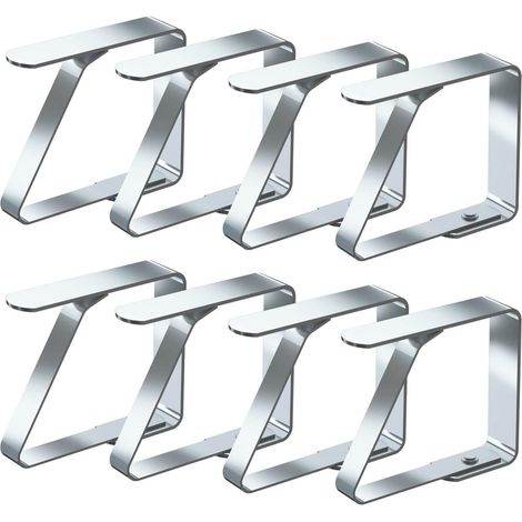 Lot de 8 pinces à nappe - Acier inoxydable - Pinces à nappe argentées - Convient aux plateaux de table de 1 à 3 cm d'épaisseur (Petites x 8 pièces)