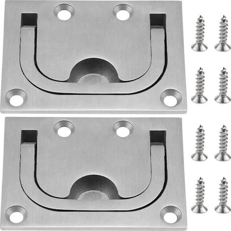 Poignée de trappe affleurante en acier inoxydable 316 – Lot de 2 avec vis – Dimensions 76 x 56 mm – Pour meubles et armoires de bateau (1/5)