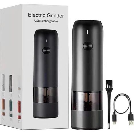 Moulin à poivre électrique rechargeable par USB, portable, pour usage domestique,Noir (1/5)