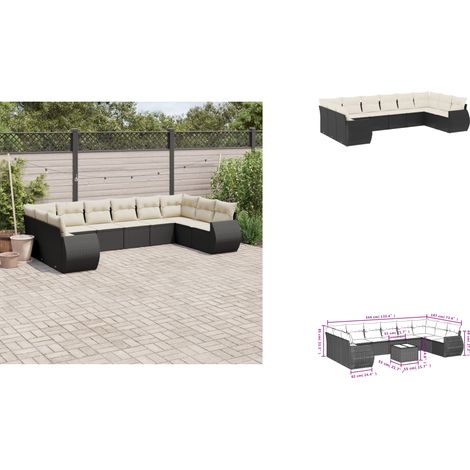 10-tlg. Garten-Sofagarnitur mit Kissen Schwarz Poly Rattan - Gartenmöbel Set - PE-Rattan Möbel - Outdoor Lounge - Gartenlounge - Esstischgarnitur (1/3)