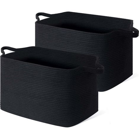 Panier à linge pliable en coton tressé 63L noir lot de 2 (1/5)