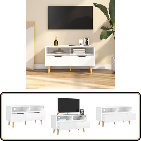 TV-Schrank Hochglanz-Weiß 90x40x48,5 cm Holzwerkstoff - Fernsehschränkchen - TV Schrank - HIFI-Schrank - Weißes Regal - Wohnzimmer Dekoration