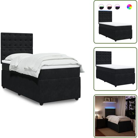 vidaXL Sommier à lattes de lit avec matelas Noir 90x190 cm Velours (1/5)