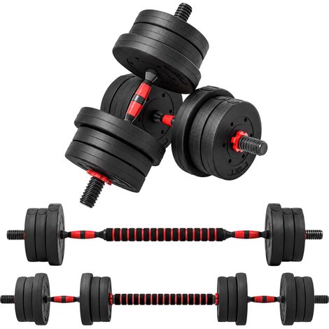 Ensemble d'haltères courtes - HOMCOM - total 20 kg - 2 en 1 - poids réglable - barres incluses - entraînement musculaire - noir