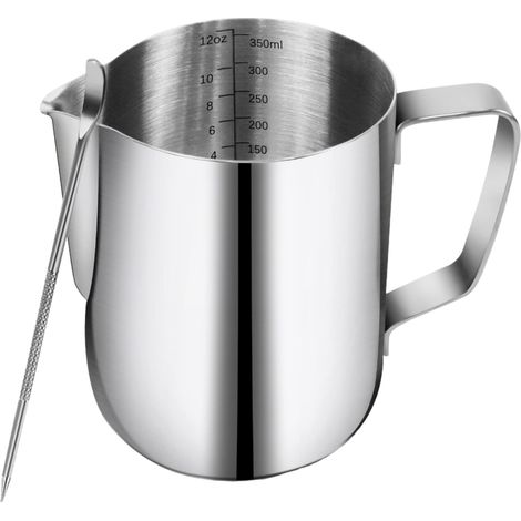 1 Pichet mousseur à lait,Acier inoxydable 304,Double bec verseur en V,Graduations laser,Stylo latte art,Pour café et cappuccino (1/5)