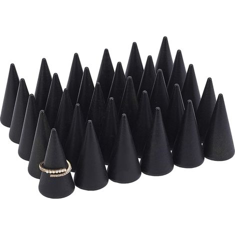 30 soportes de exhibición de anillos en forma de cono de madera, negros, 25x50 mm, soportes de exhibición de joyería Burlywood, soportes de exhibición de anillos, organizador de manualidades DIY para  (1/5)