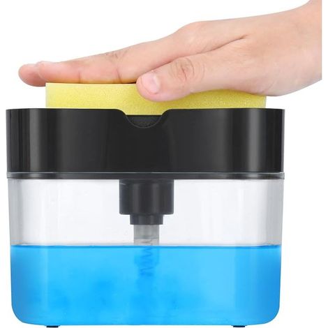 Distributeur de savon à vaisselle de qualité premium - Distributeur de savon pour cuisine sur plan de travail, distributeur de savon à vaisselle pour évier, 13 onces (éponge incluse) (1/4)