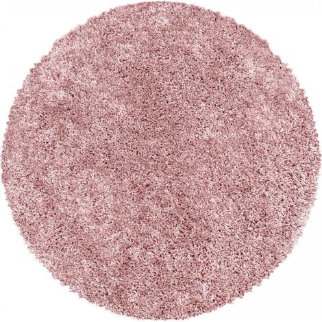 Tapis poils longs shaggy Ø80cm rose tissé rond motif uni UNI I