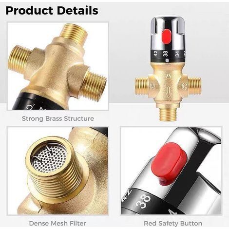 Thermostat-Mischbatterie aus Messing – Feste Temperatur 38–42 °C – Einfache Montage G1/2" – Korrosionsbeständig (1/4)