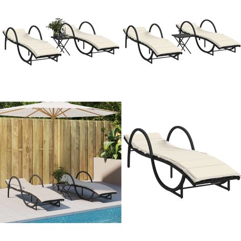 Sonnenliegen 2 Stk. mit Tisch Schwarz Poly Rattan - Sonnenliegen - Gartenmöbel - Outdoormöbel - Poolside Möblierung - Relaxsessel - Home & Living (1/5)