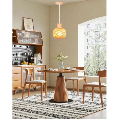 Lustre Suspension en Bambou et Bois Vintage Lampe 13cm Mini Abat-jour à Boule Rotin Vintage Lustre Style Bohème E27 (1/5)