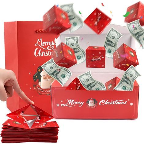 Salvadanaio a sorpresa di Natale con effetto esplosione, scatola regalo esplosiva, salvadanaio a sorpresa, busta rossa di Babbo Natale pieghevole fai da te (1/5)