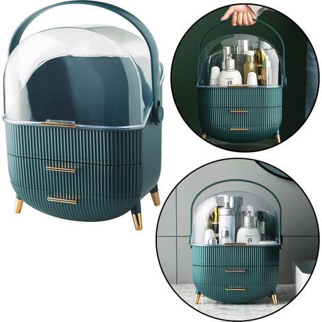 Kosmetik-Organizer mit aufklappbarem Deckel, transparent, zwei Schubladen, grün (1/3)