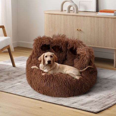 Cute Warm Coffee Color Warm Bear Paw Dog Kennel Soft Plush Pet Bed Diameter 60cm (1/5)