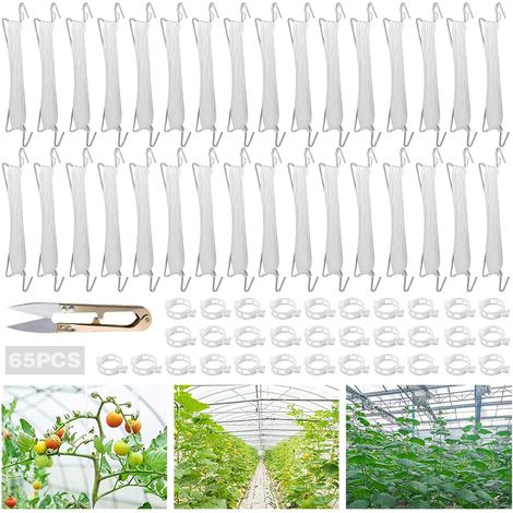 Lot de 32 Crochets à Tomates en Métal avec Corde, 32 Boucles de Plantes et 15 m de Corde, pour Tomates et Concombres Suspendus