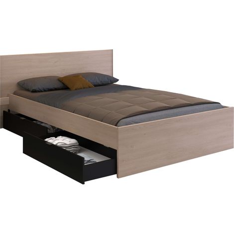 Cama Doble John con cajones color Roble Brooklyn y Negro Stipple 160x200 cm