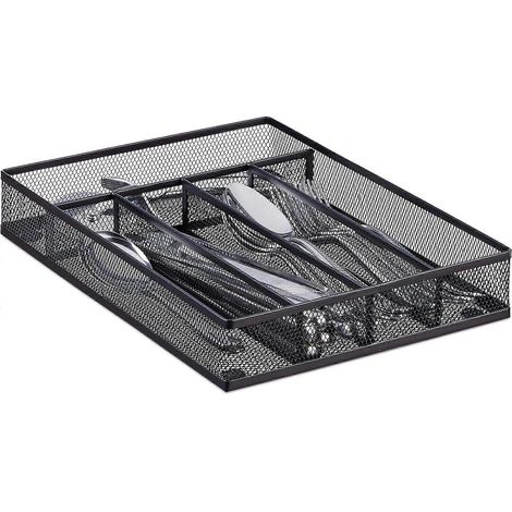 Range-couverts mailles5 x 23,5 x 31,7 cm, noir acier métal bote couverts bac couverts (1/5)