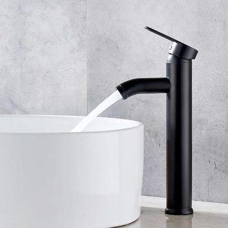 Robinet Lavabo，Salle Bain avec Haut Mitigeur Lavabo pour Lavabo ou Vasque de Salle Bain, Chaude et Froide Réglable de Mitigeur Lavabo（le noir） (1/4)
