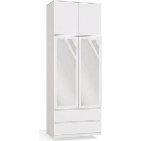 Malwa SS-90L - Armadio con specchio e modulo soprastante - 2 ante, 2 cassetti - 90x240x50 cm - Bianco (1/5)